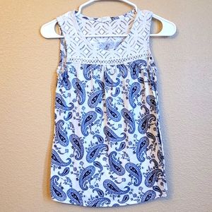 Cream & Blue Paisley Top